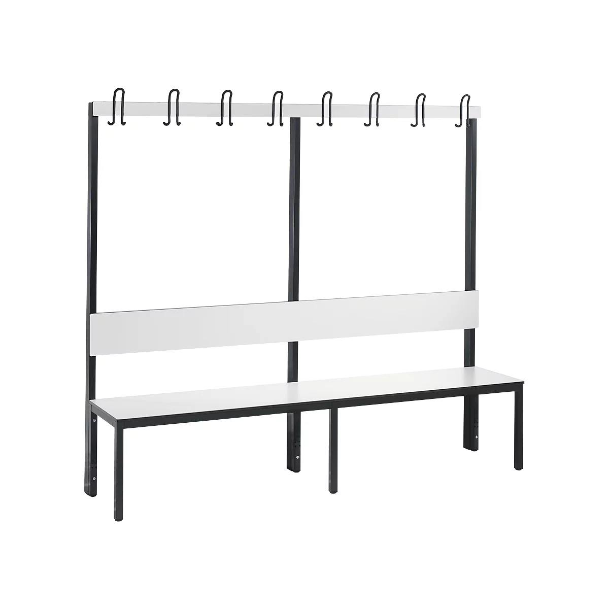 Garderobebank Basic Plus, 1-zijdig, rugleuning, zonder schoenenrek, onderstel zwartgrijs RAL 7021, B 1960 mm, decor wit