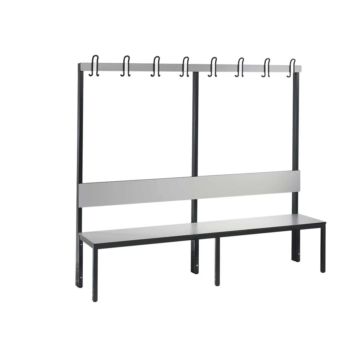 Garderobebank Basic Plus, 1-zijdig, rugleuning, zonder schoenenrek, onderstel zwartgrijs RAL 7021, B 1960 mm, decor zilvergrijs