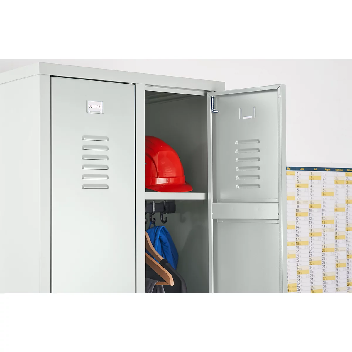 Garderobekast, 2 deuren, B 600 x H 1800 mm, incl. poten, draaigrendelslot, lichtgrijs