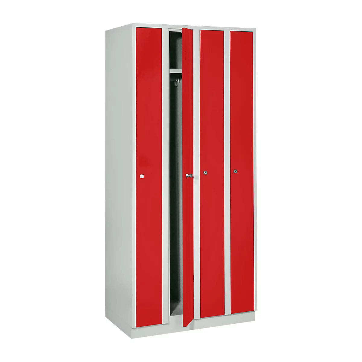 Garderobekast - 4 compartimenten B 200 mm - cilinderslot - lrood