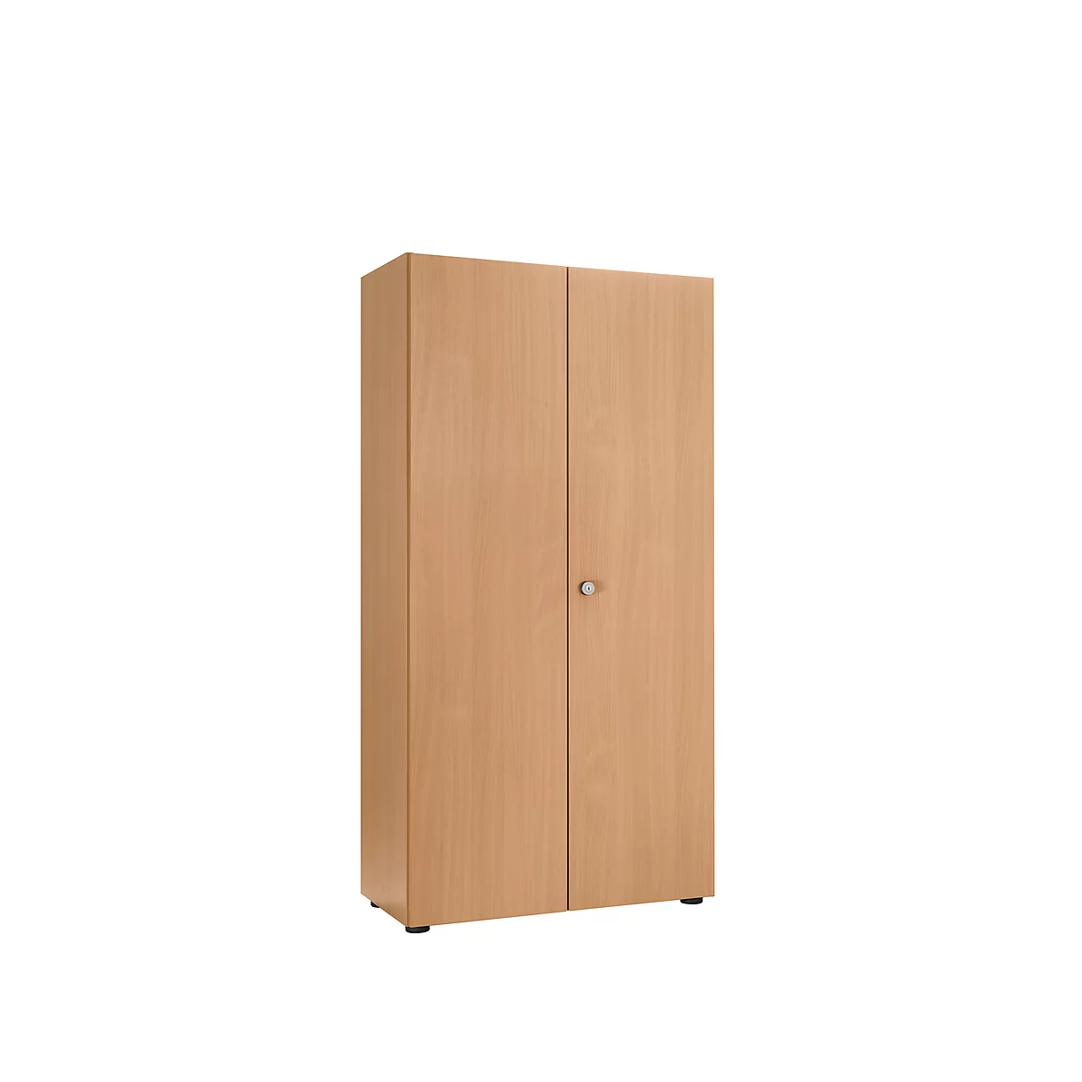 Garderobekast, 5 OH, 4 legborden, tussenschot en kledingstang, afsluitbaar, zonder akoestisch front, B 800 x D 450 x H 1930 mm, spaanplaat, beuken