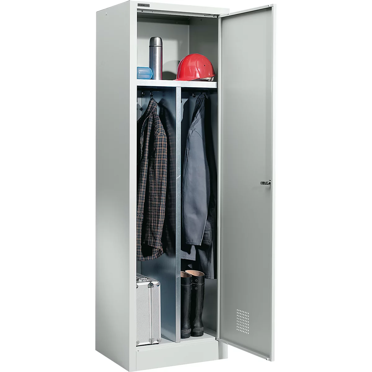 Garderobekast - B 600 x D 500 x H 1935 mm - cilinderslot - blank alu en lichtgrijs - ons merk Schäfer Shop Select