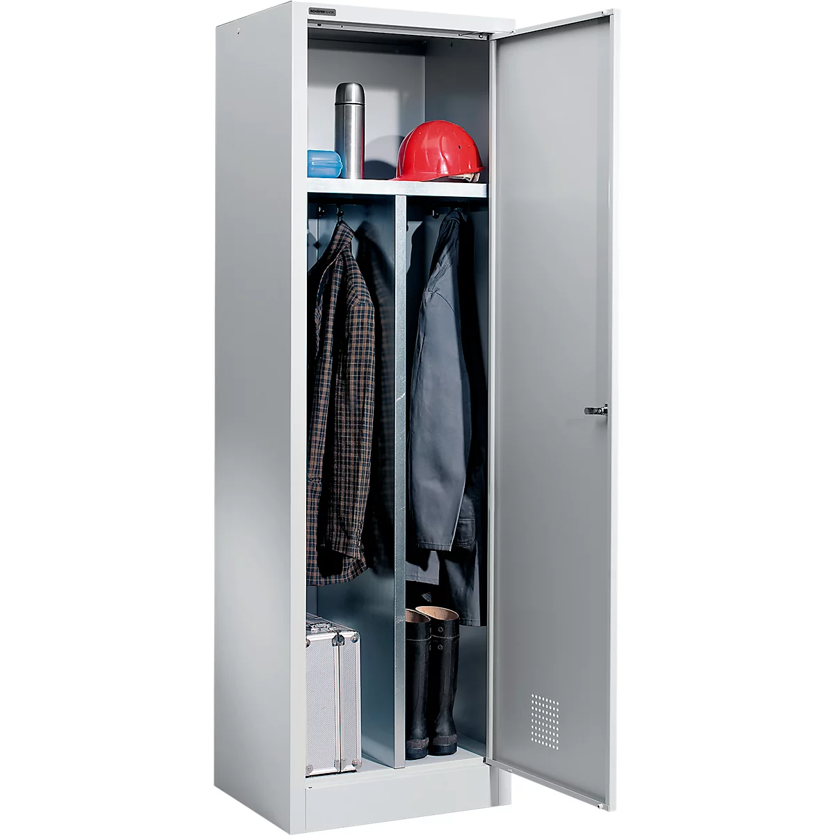 Garderobekast - B 600 x D 500 x H 1935 mm - cilinderslot - blank alu - ons merk Schäfer Shop Select