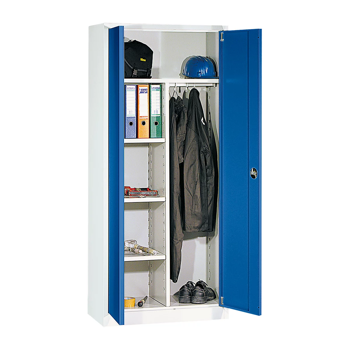 Garderobekast, met middenwand, lichtgrijs/gentiaanblauw
