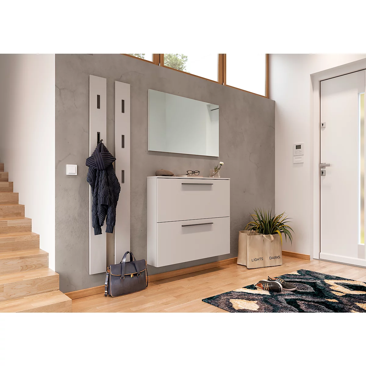 Garderobenpaneel 3728, MDF melaminharzbeschichtet, 3 ausklappbare Haken, ca. B 150 x T 30 x H 1700 mm, Kaschmir
