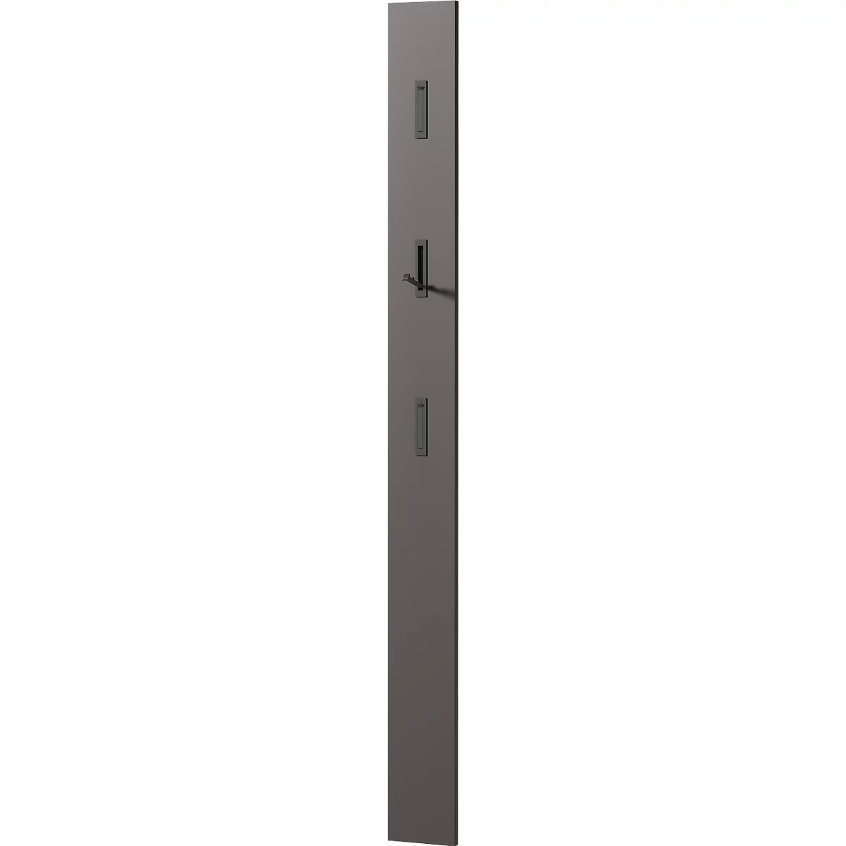 Garderobenpaneel Susanna, Wandmontage, 3 Klapphaken, bis 5 kg, B 150 x T 30 x H 1700 mm, MDF, graphit matt