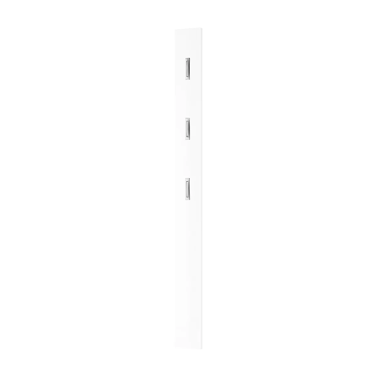 Garderobenpaneel Susanna, Wandmontage, 3 Klapphaken, bis 5 kg, B 150 x T 30 x H 1700 mm, MDF, weiß