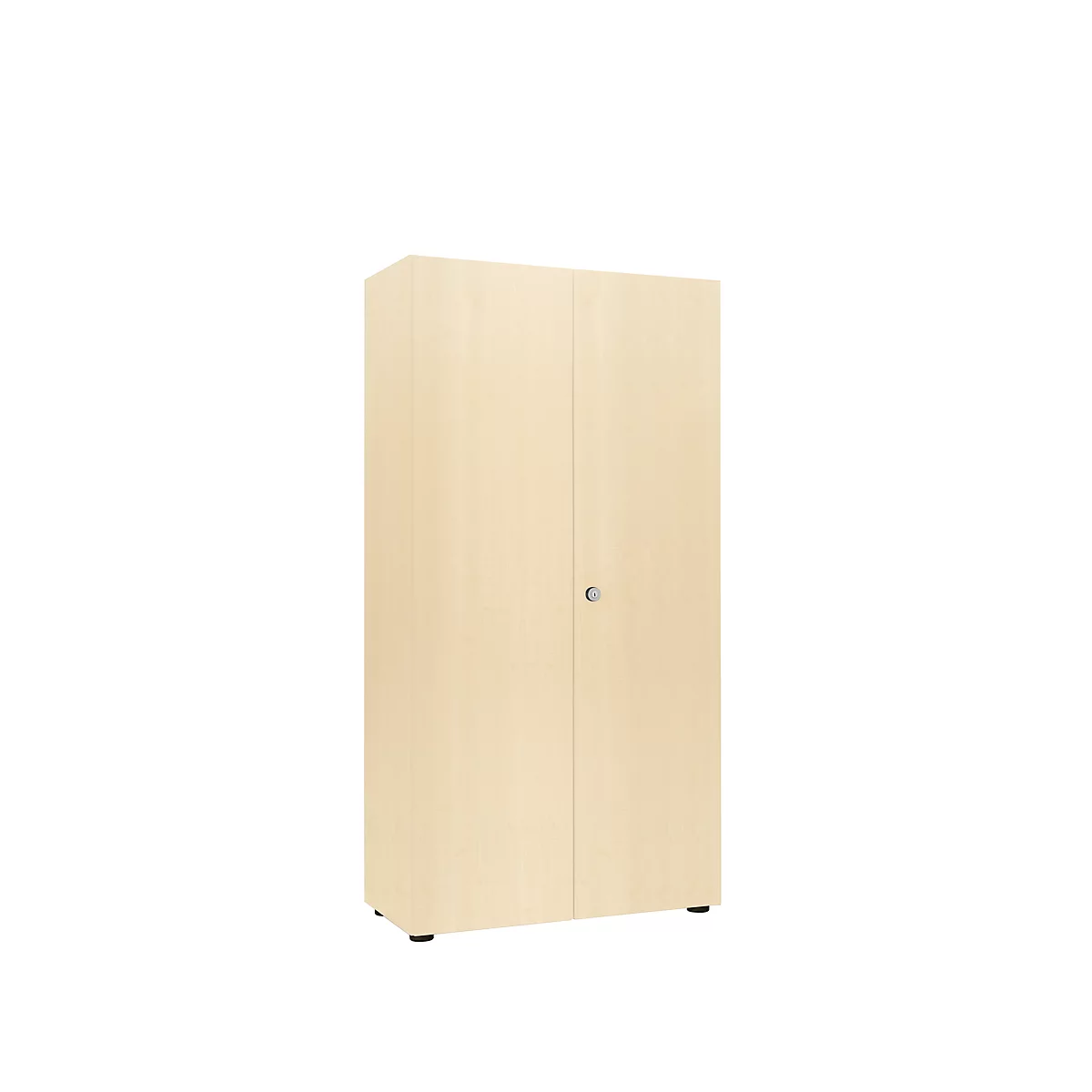 Garderobenschrank, 5 OH, 4 Fachböden,Mitteltrennwand & Kleiderstange, abschließbar, ohne Akustikfront, B 800 x T 450 x H 1930 mm, Spanplatte, Ahorn