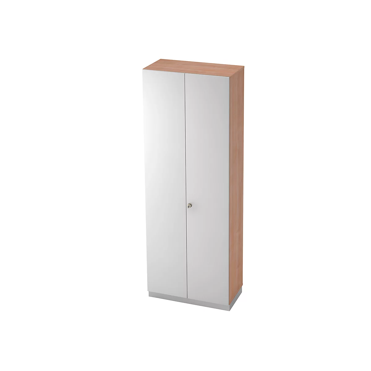 Garderobenschrank, links Ablagen, B 800 x T 420 mm, Nussbaum-Dekor/silber