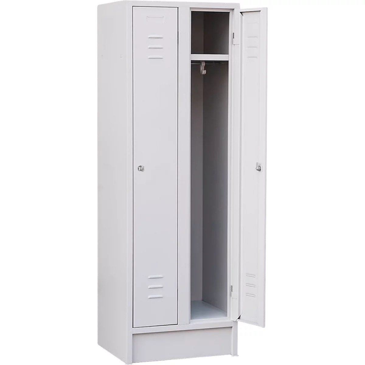 Garderobenschrank mit Sockel, 2 Abteile, Zylinderschloss