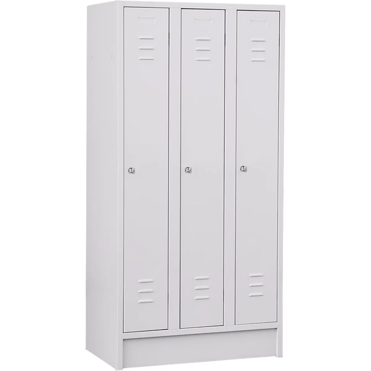Garderobenschrank mit Sockel, 3 Abteile, Zylinderschloss