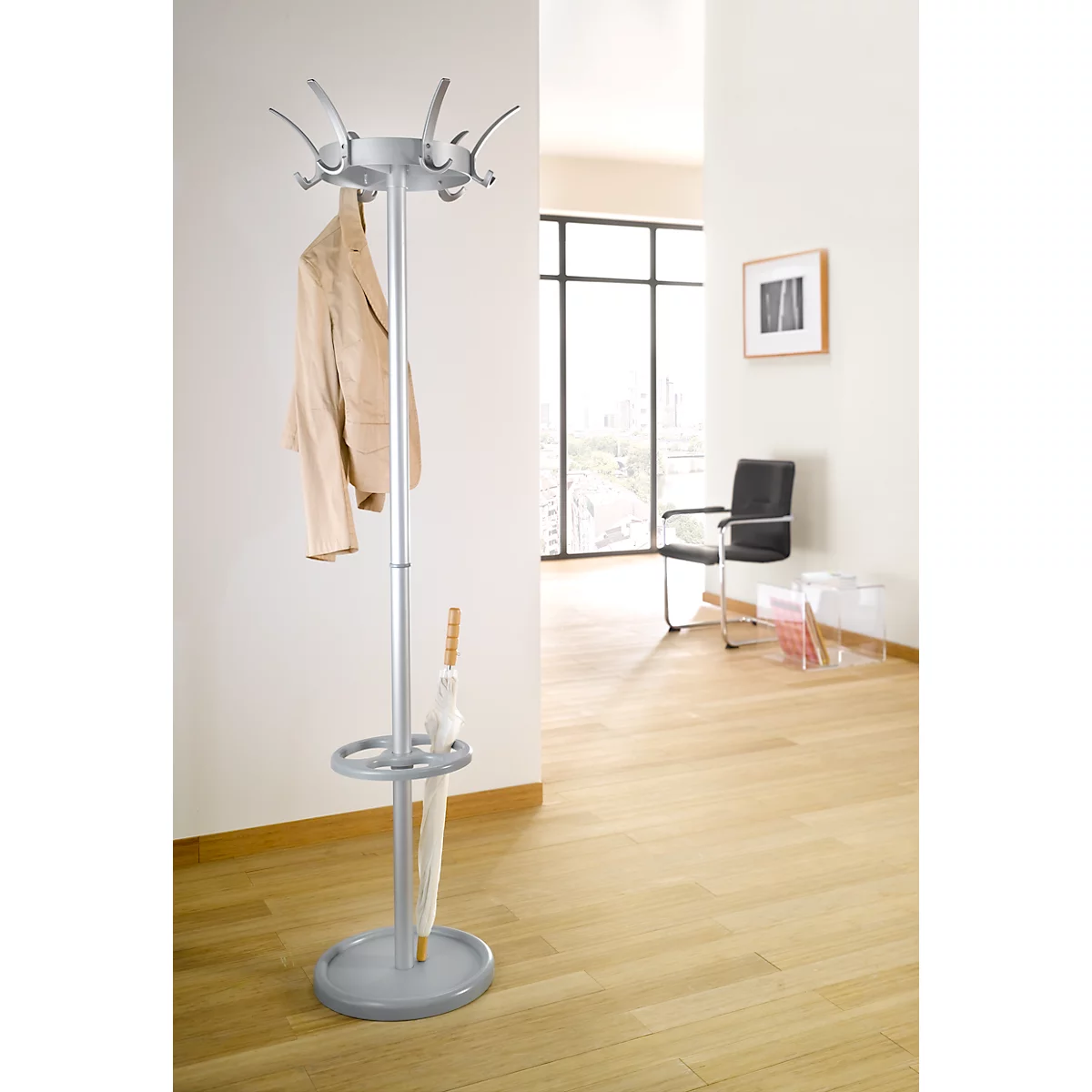 Garderobenständer, H 1760 x ø 500 mm, alusilber