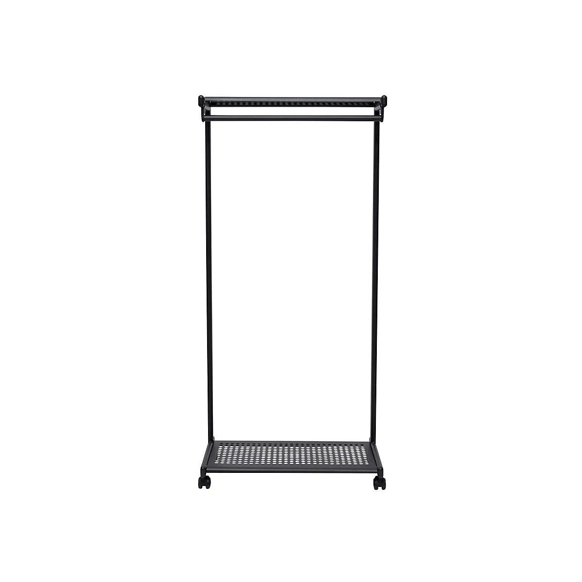 Garderobenständer MAULbolero, mit Rollen, Hut- & Schuhablage, B 780 x T 460 x H 1660 mm, Metall, schwarz