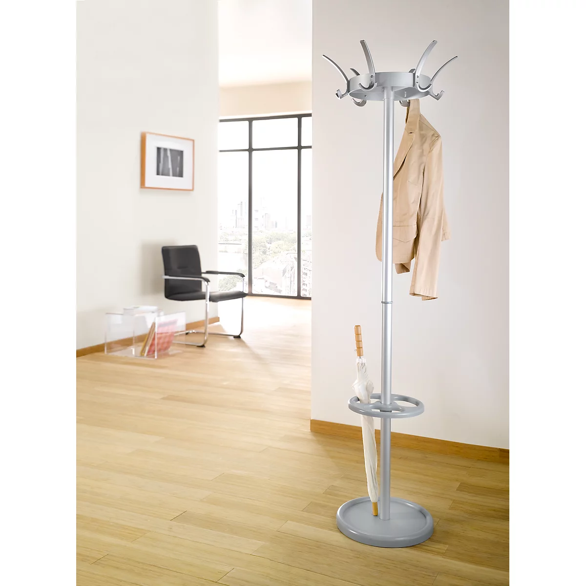 Garderobenständer - Stahl - Ø 500 x H 1760 mm - alusilber