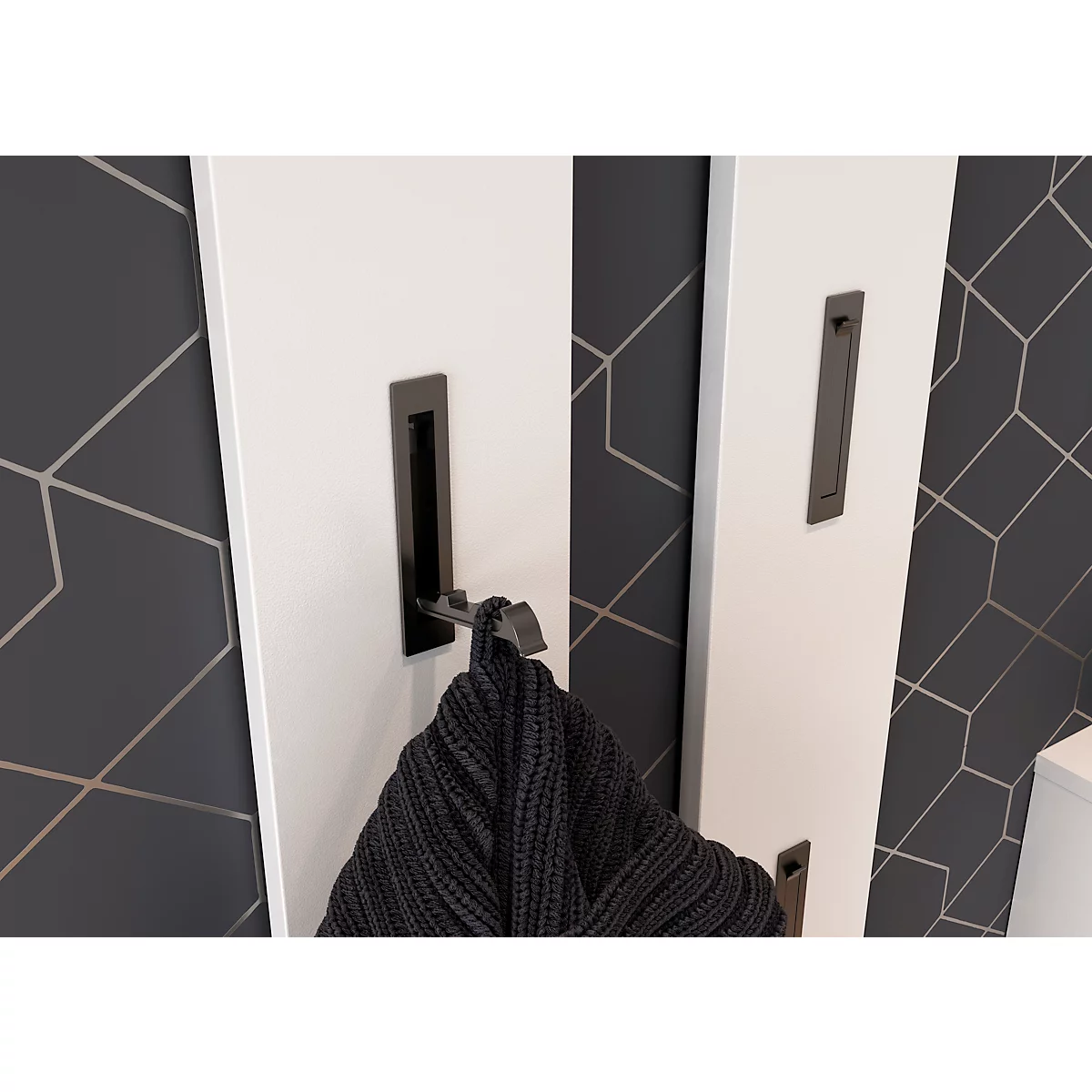 Garderobepaneel 3728 - MDF melaminehars gecoat - B 150 x D 30 x H 1700 mm -3 uitklapbare haken - wit