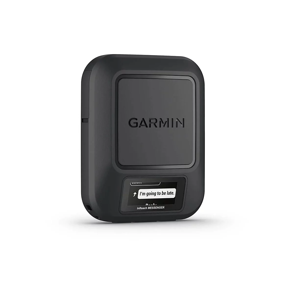 Schwarzes Garmin InReach Messenger Satelliten-Kommunikationsgerät mit Textanzeige.