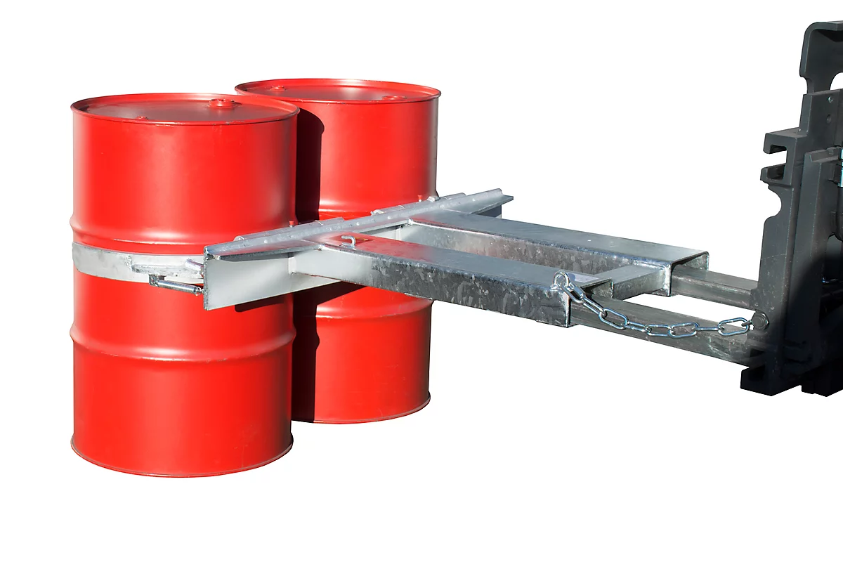 Garra para barriles BAUER FK-lI, acero, capacidad de carga 1000 kg, para barriles de 200 l, An 1230 x P 1320 x Al 165 mm, galvanizado