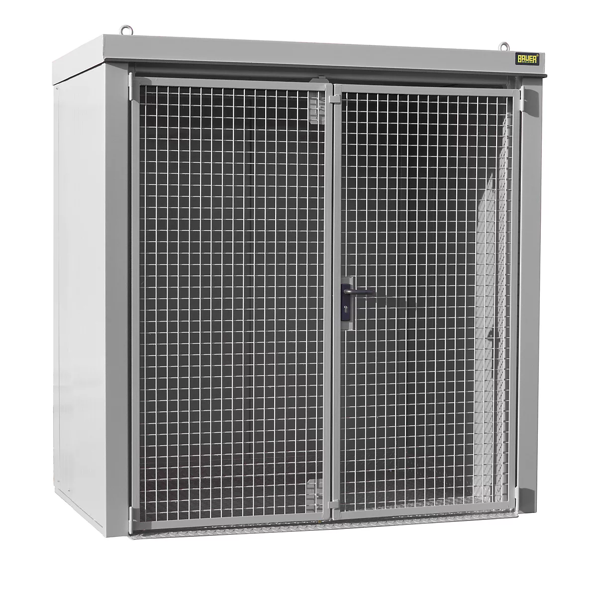 Gasflaschencontainer BAUER GFC-B M1, B 1175 x T 2120 x H 2265, für 28 Gasflaschen, feuerbeständig, abschließbar, grau