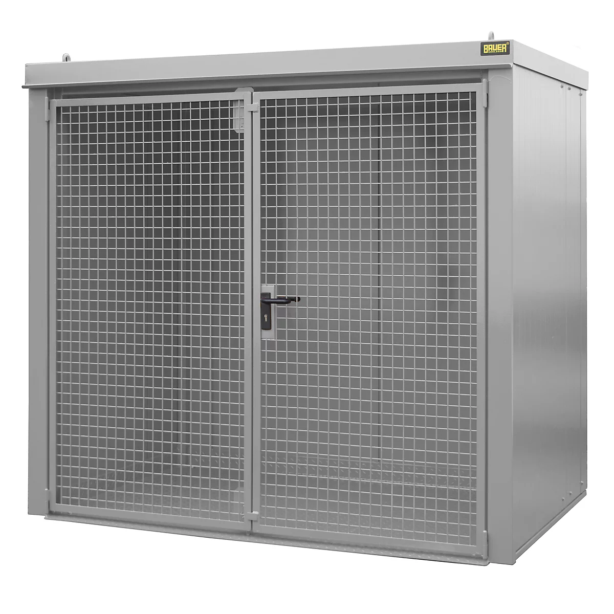 Gasflaschencontainer BAUER GFC-B M3, B 1570 x T 2425 x H 2265, für 45 Gasflaschen, feuerbeständig, abschließbar, grau