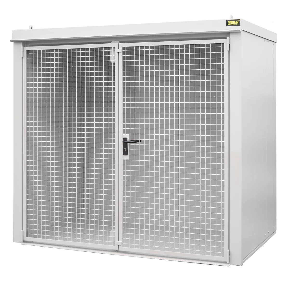 Gasflaschencontainer BAUER GFC-B M3, B 1570 x T 2425 x H 2265, für 45 Gasflaschen, feuerbeständig, abschließbar, weiß