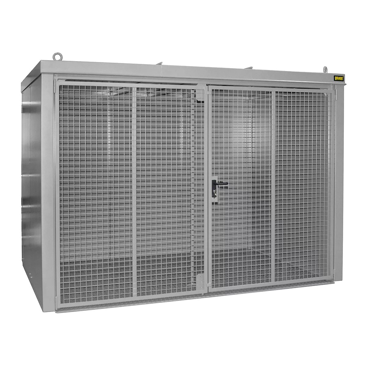 Gasflaschencontainer BAUER GFC-B M4, B 1570 x T 3120 x H 2295, für 60 Gasflaschen, feuerbeständig, abschließbar, grau