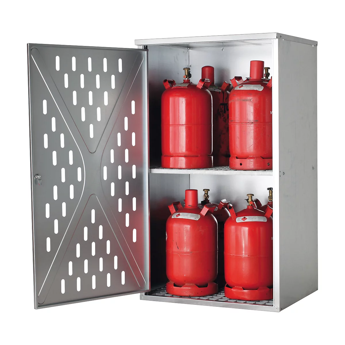 Gasflaschenschrank LG.2845 asecos, für 4 x 33/10 x 11/18 x 5 kg, 1-wandig, für Außen, abschließbar, B 840 x T 690 x H 1500 mm, Stahl