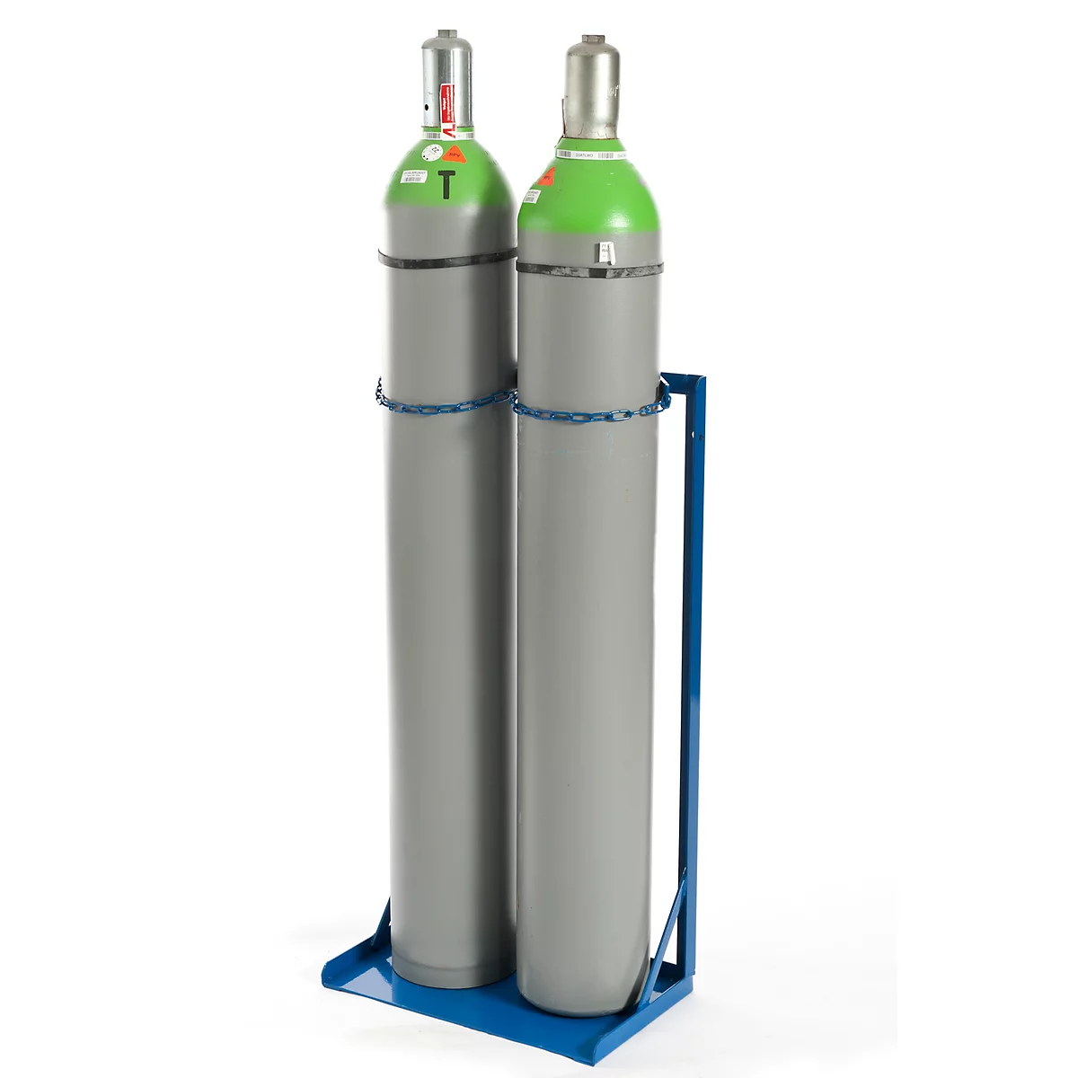 Gasflaschenständer Rollcart Transportsysteme, für 2 Flaschen mit Volumen 40-50 l & Ø 210-250 mm, bis 200 kg, Kettensicherung, Stahl, blau