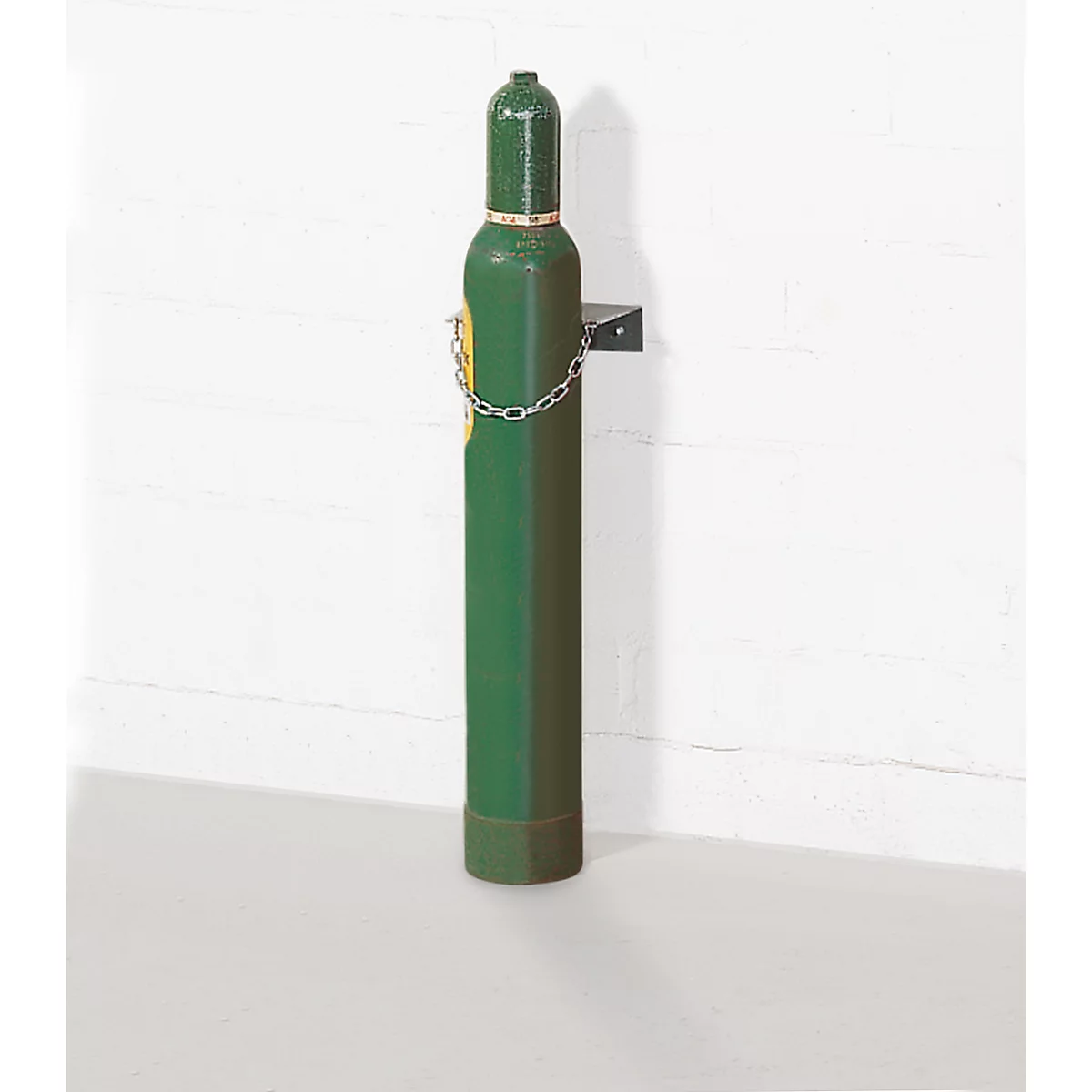 Gasfles wandhouder, staal, B 195 x D 130 x H 60 mm, 1 fles Ø 140 mm, met kettingslot