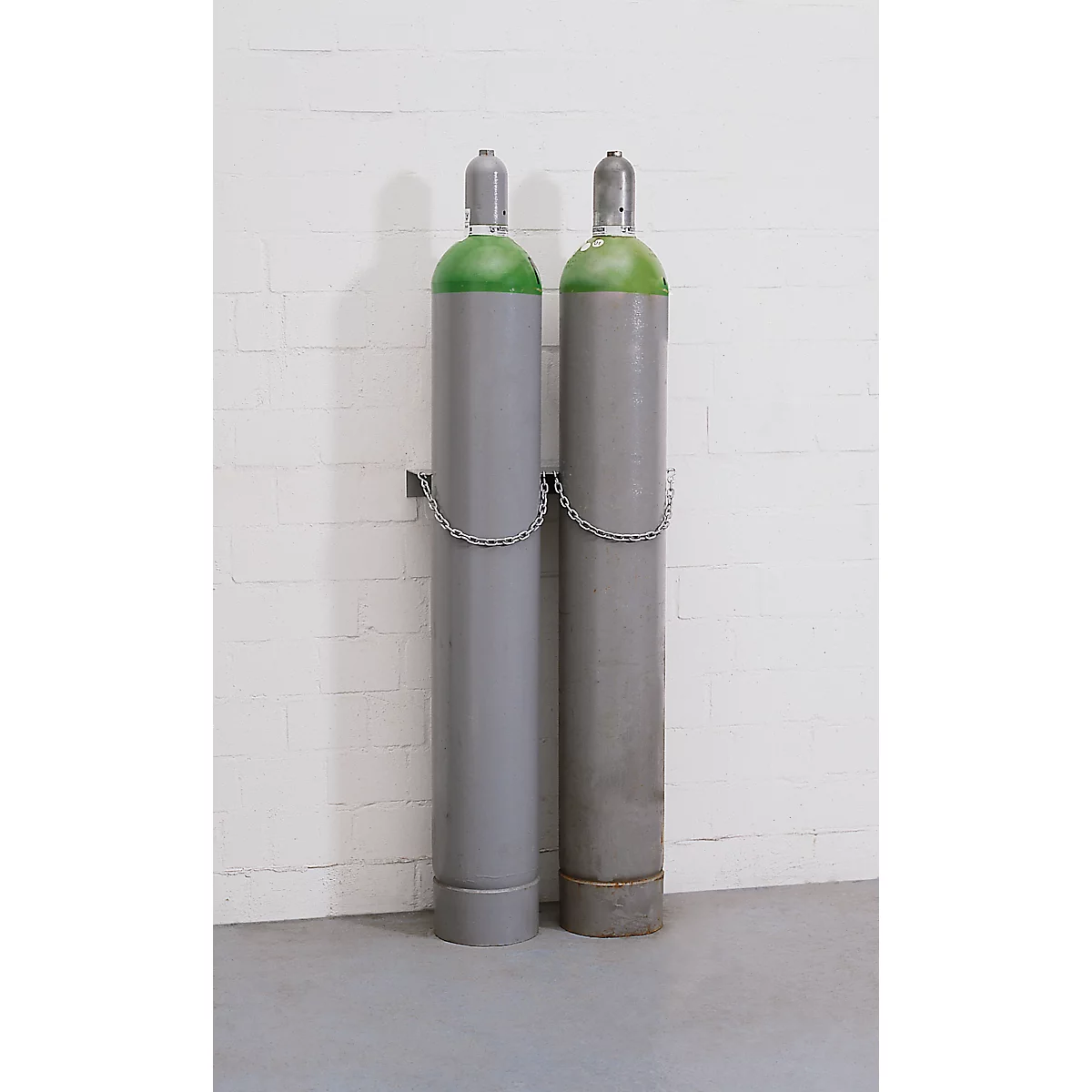 Gasfles wandhouder, staal, B 280 x D 175 x H 60 mm, 1 fles Ø 230 mm, met kettingslot