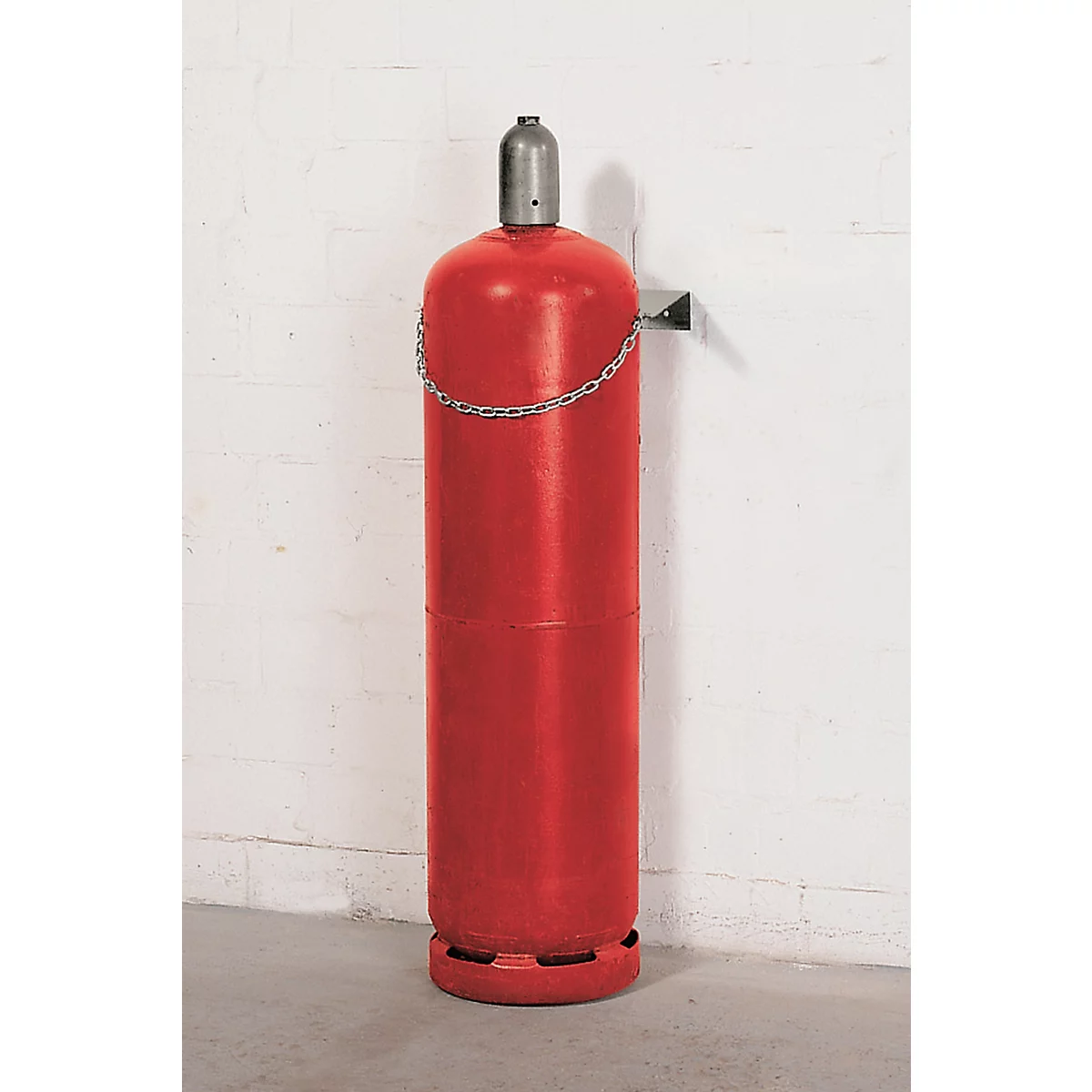 Gasfles wandhouder, staal, B 375 x D 220 x H 60 mm, 1 fles Ø 320 mm, met kettingslot