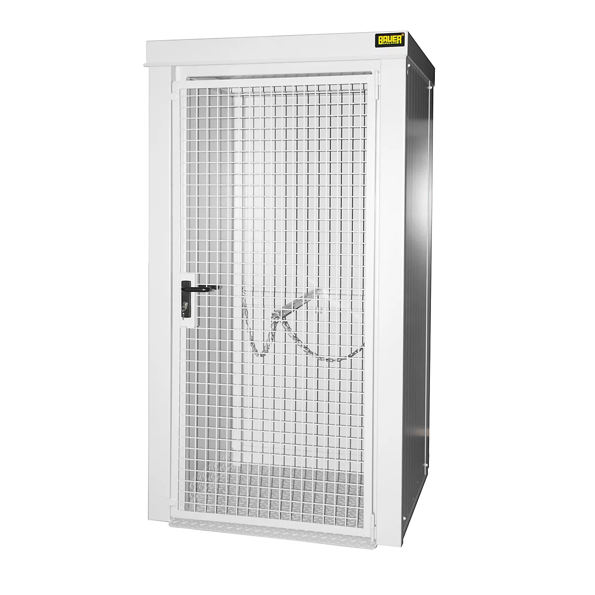 Gasflessencontainer BAUER GFC-B M0, B 1090 x D1185 x H 2205, voor 9 gasflessen, brandwerend, afsluitbaar, wit