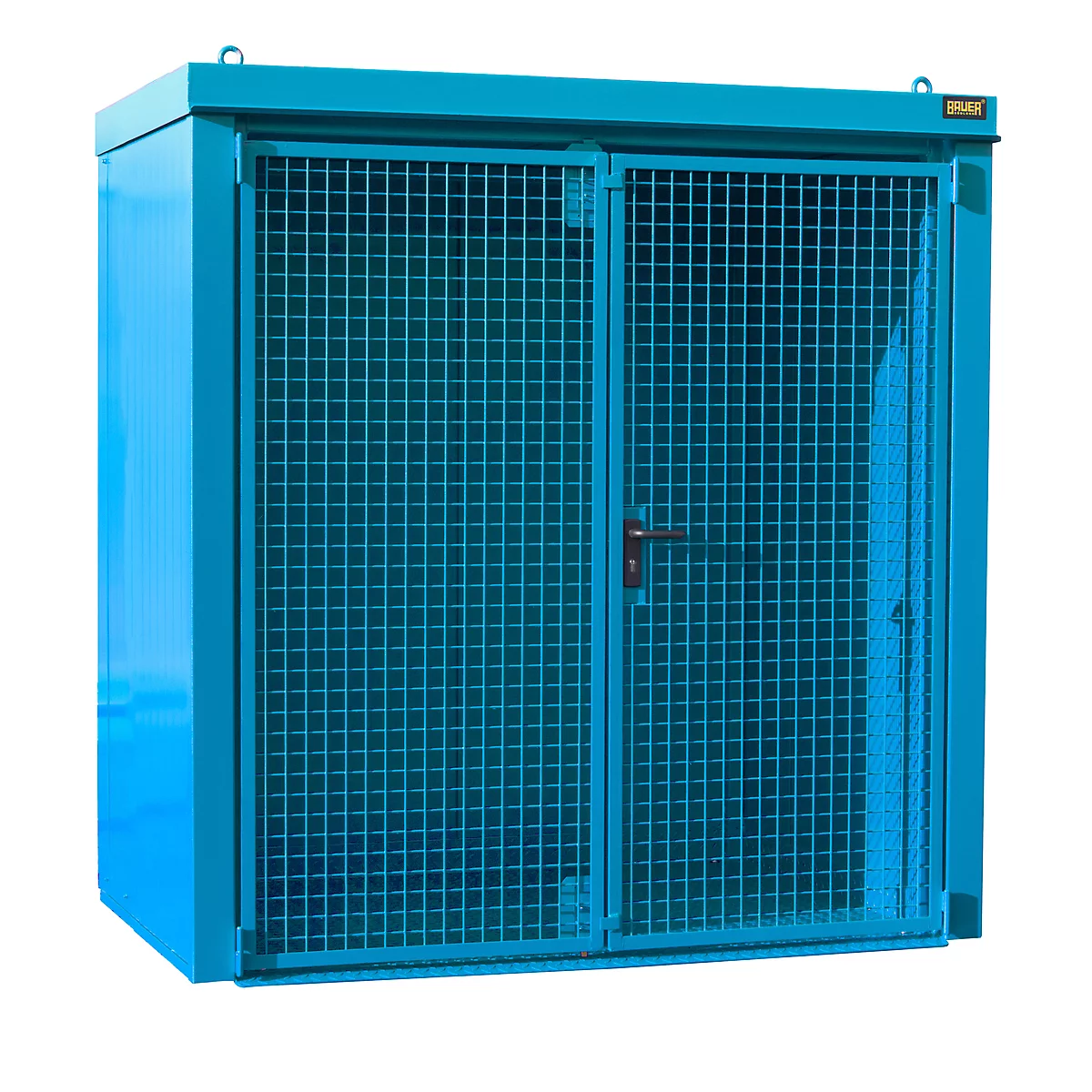 Gasflessencontainer BAUER GFC-B M1, B 1175 x D 2120 x H 2265, voor 28 gasflessen, brandwerend, afsluitbaar, blauw