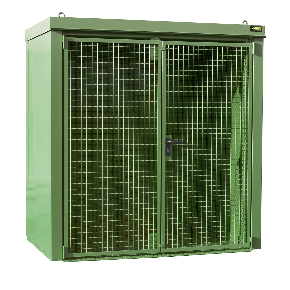 Gasflessencontainer BAUER GFC-B M1, B 1175 x D 2120 x H 2265, voor 28 gasflessen, brandwerend, afsluitbaar, groen