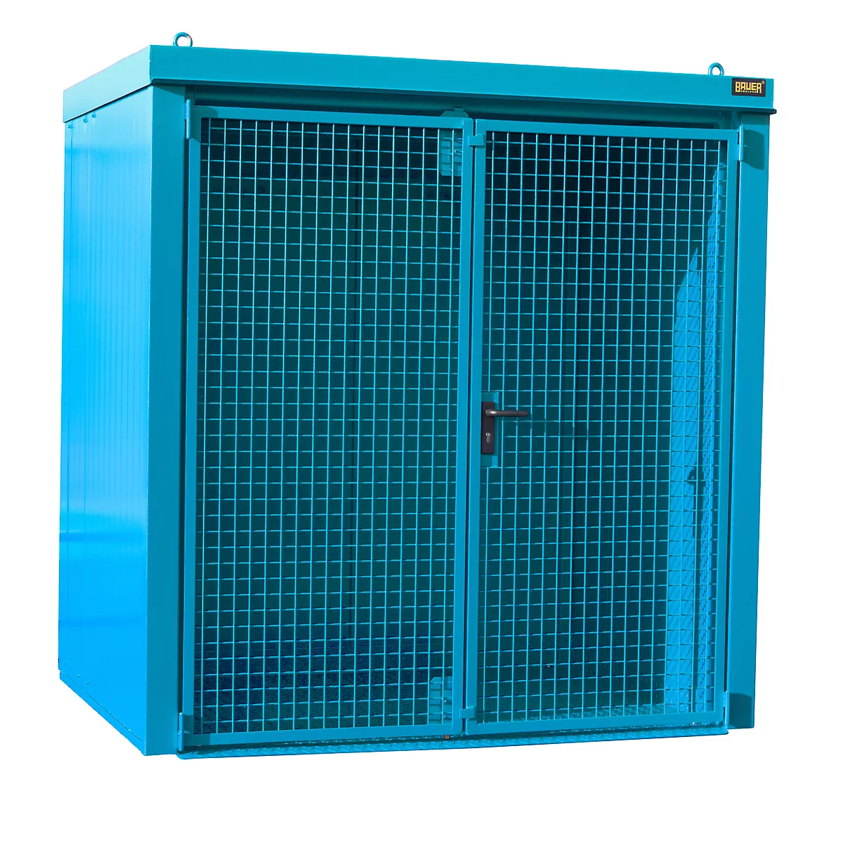 Gasflessencontainer BAUER GFC-B M2, B 1570 x D 2125 x H 2265, voor 35 gasflessen, brandwerend, afsluitbaar, blauw