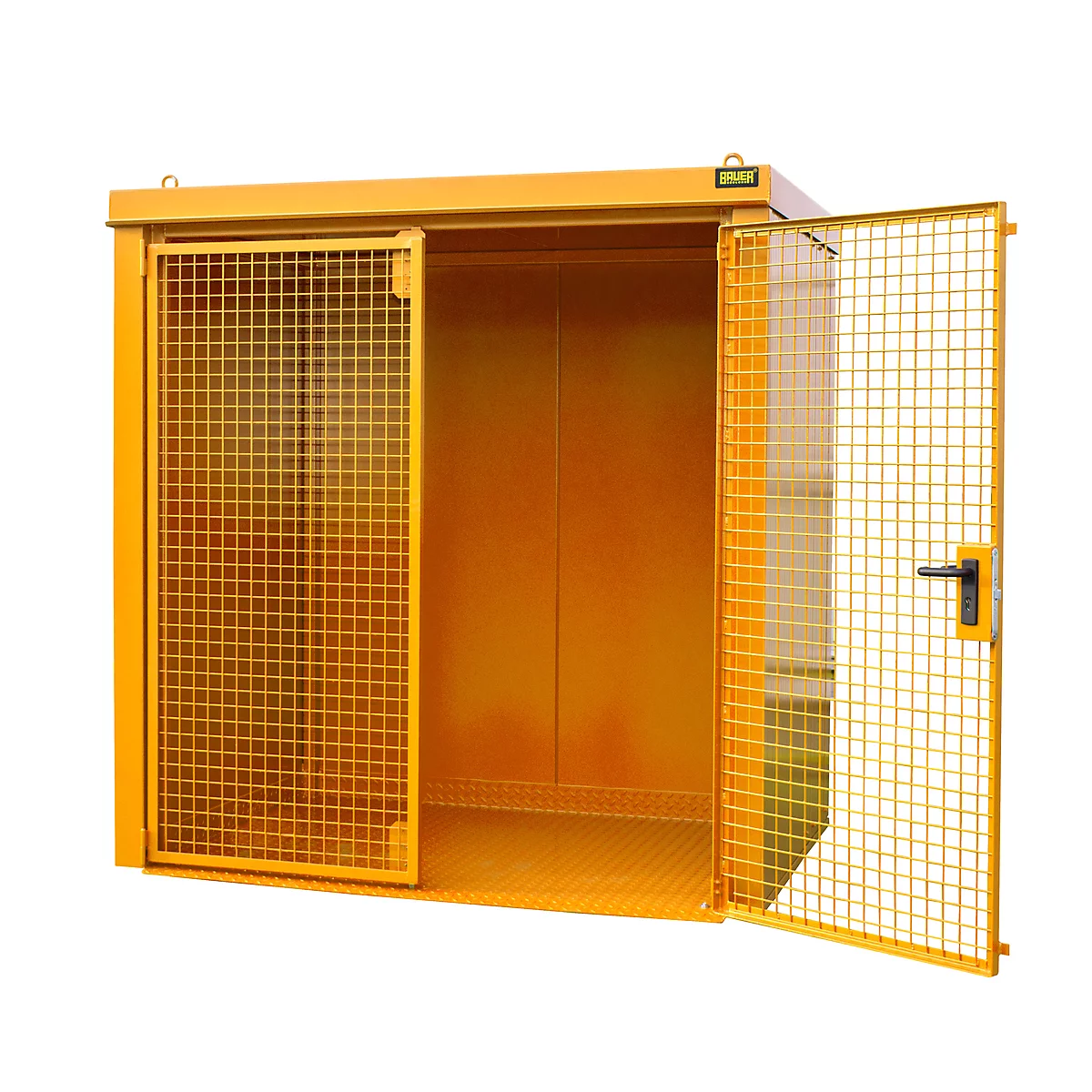 Gasflessencontainer BAUER GFC-B M2, B 1570 x D 2125 x H 2265, voor 35 gasflessen, brandwerend, afsluitbaar, oranje