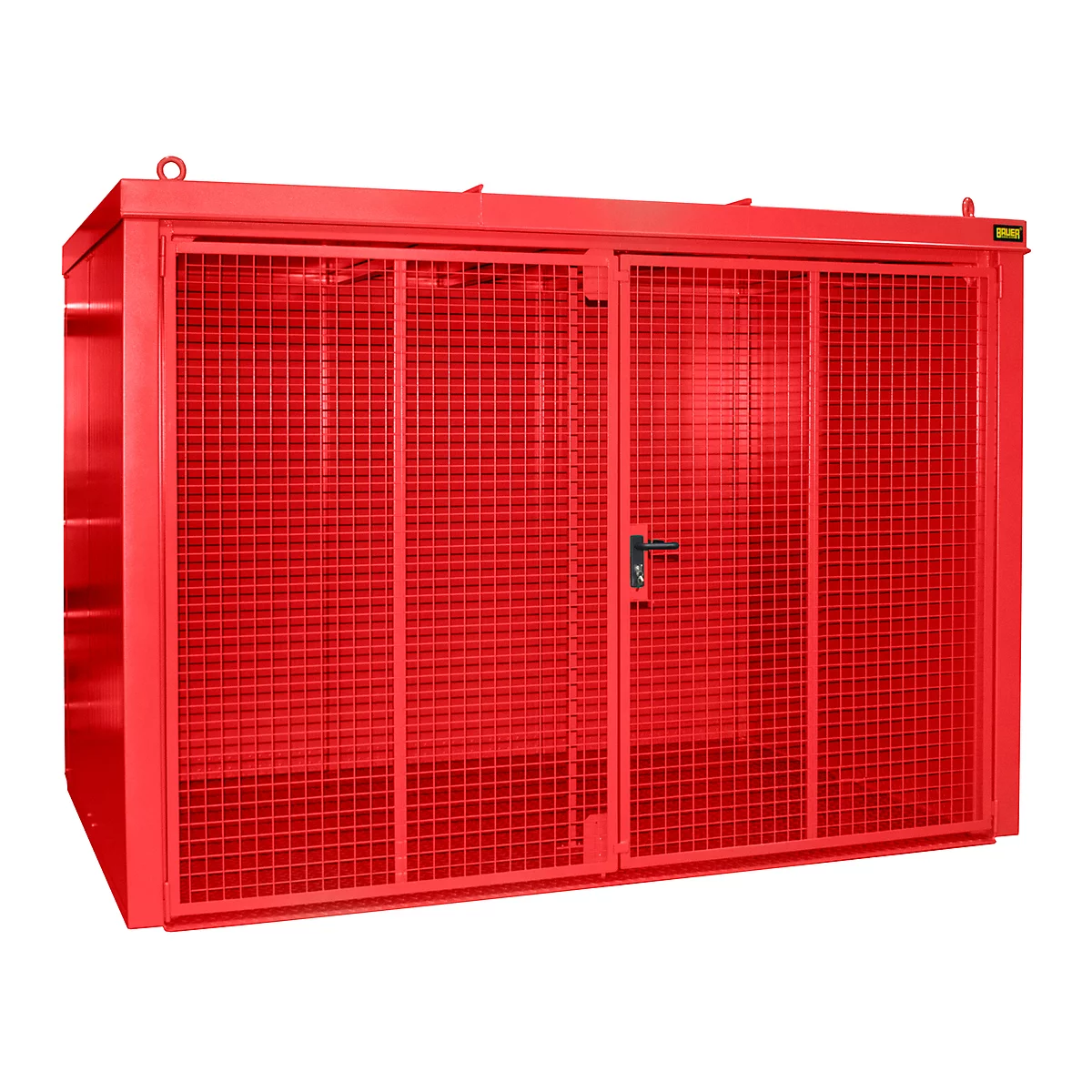 Gasflessencontainer BAUER GFC-B M4, B 1570 x D 3120 x H 2295, voor 60 gasflessen, brandwerend, afsluitbaar, rood