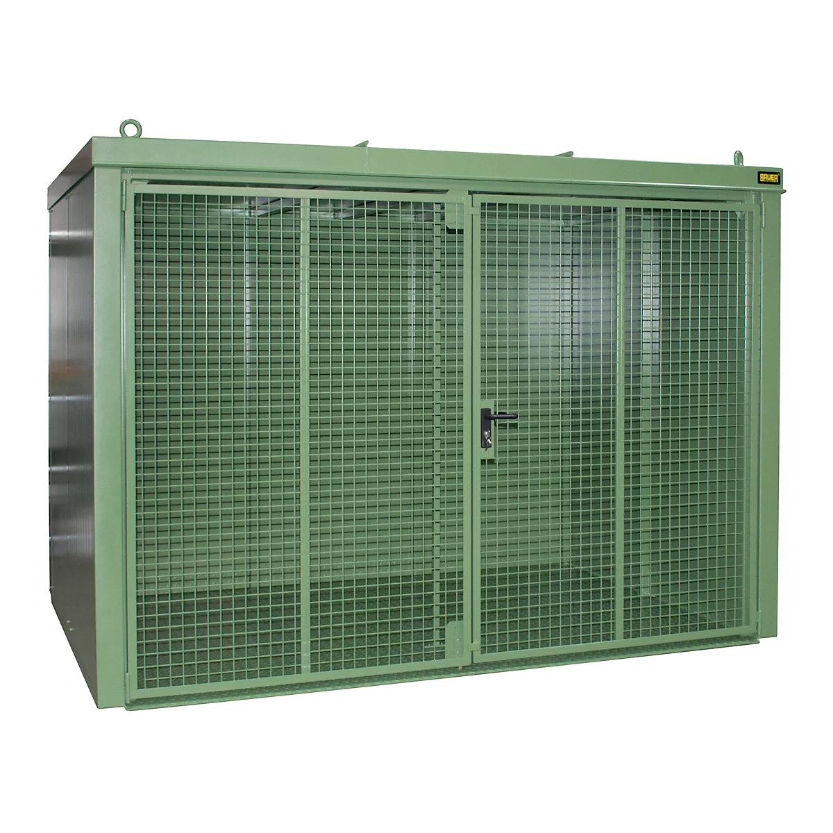 Gasflessencontainer BAUER GFC-B M5, B 2175 x D 3125 x H 2270, voor 96 gasflessen, brandwerend, afsluitbaar, groen
