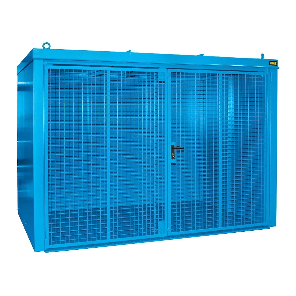 Gasflessenhouder BAUER GFC-B M5, B 2175 x D 3125 x H 2270, voor 96 gasflessen, brandwerend, afsluitbaar, blauw