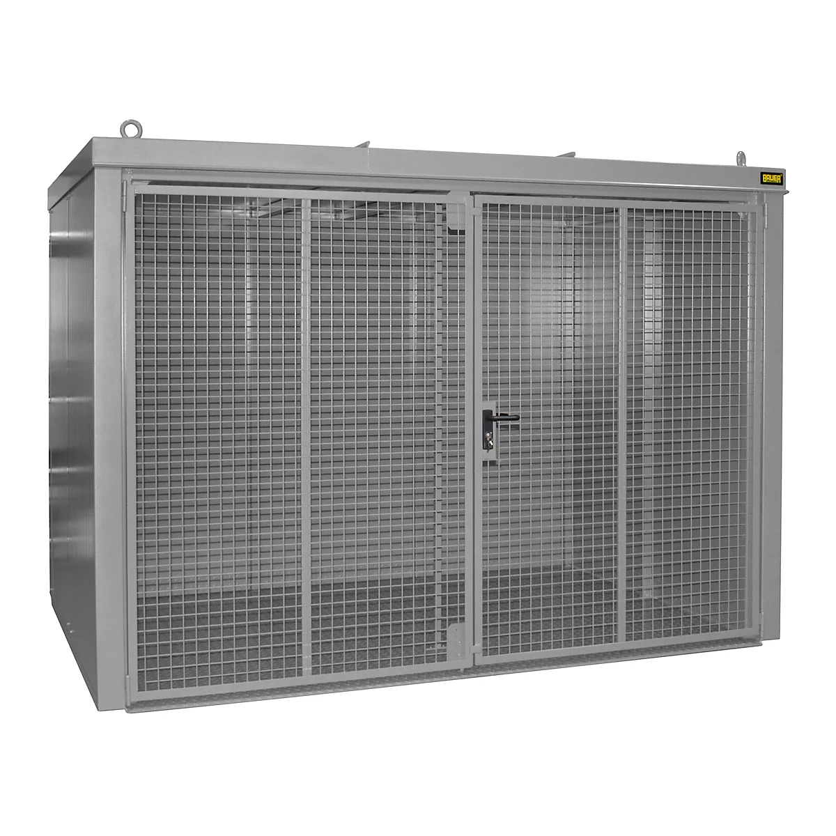 Gasflessenhouder BAUER GFC-B M5, B 2175 x D 3125 x H 2270, voor 96 gasflessen, brandwerend, afsluitbaar, grijs