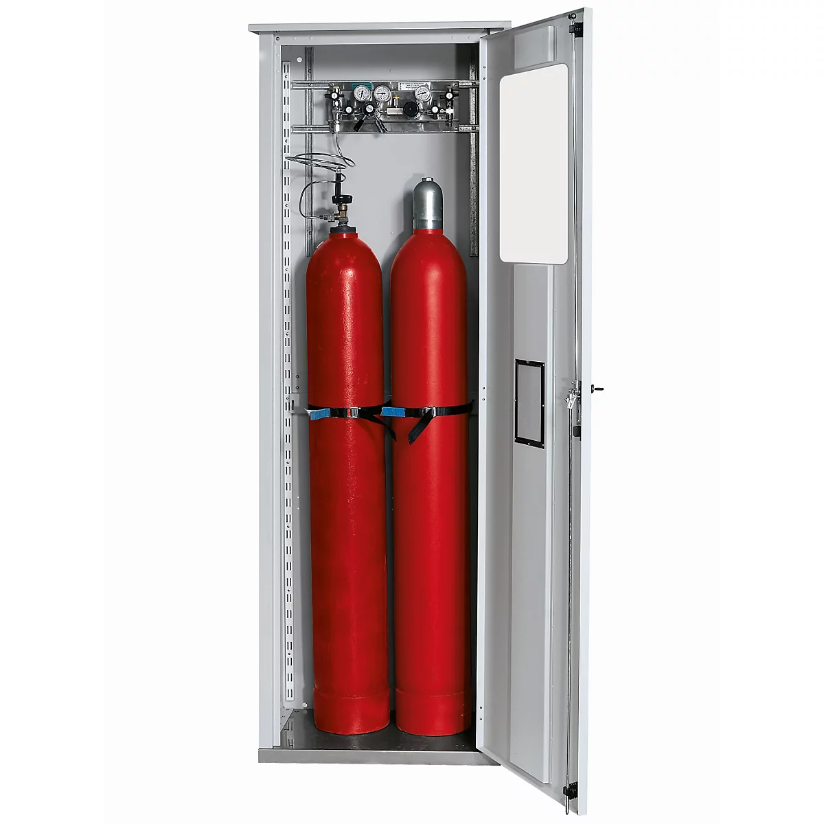 Gasflessenkast G-OD Standaard, dubbele deur, vaste glasuitsparing, 2x 50 l cilinders, B 706 x D 400 x H 2149 mm