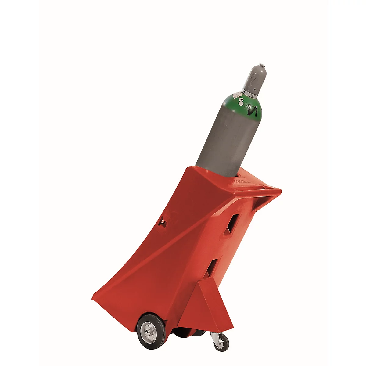 Gasflessenwagen met steunwiel, polyethyleen, B 495 x D 800 x H 1110 mm, tot 80 kg, 1 cilinder Ø 320 mm, spanband voor cilinderborging