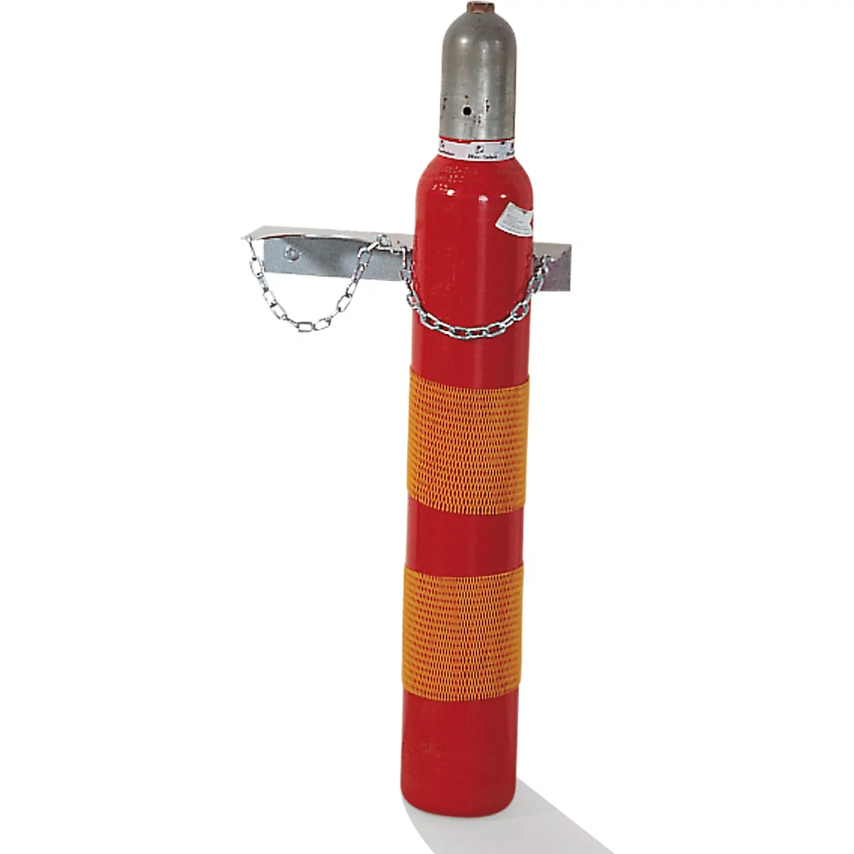 Gasflessenwandhouder, staal, B 385 x D 130 x H 60 mm, 2 flessen Ø 140 mm, met kettingslot