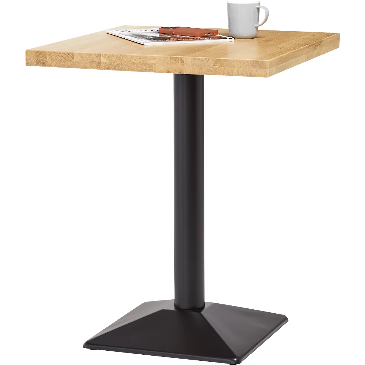 Gastrotafel, massief hout, frame met één kolom, B 600 x D 600 mm, eiken/zwart