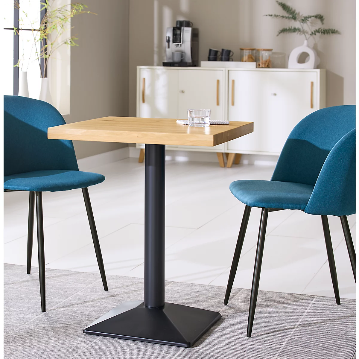 Gastrotafel, massief hout, frame met één kolom, B 600 x D 600 mm, eiken/zwart