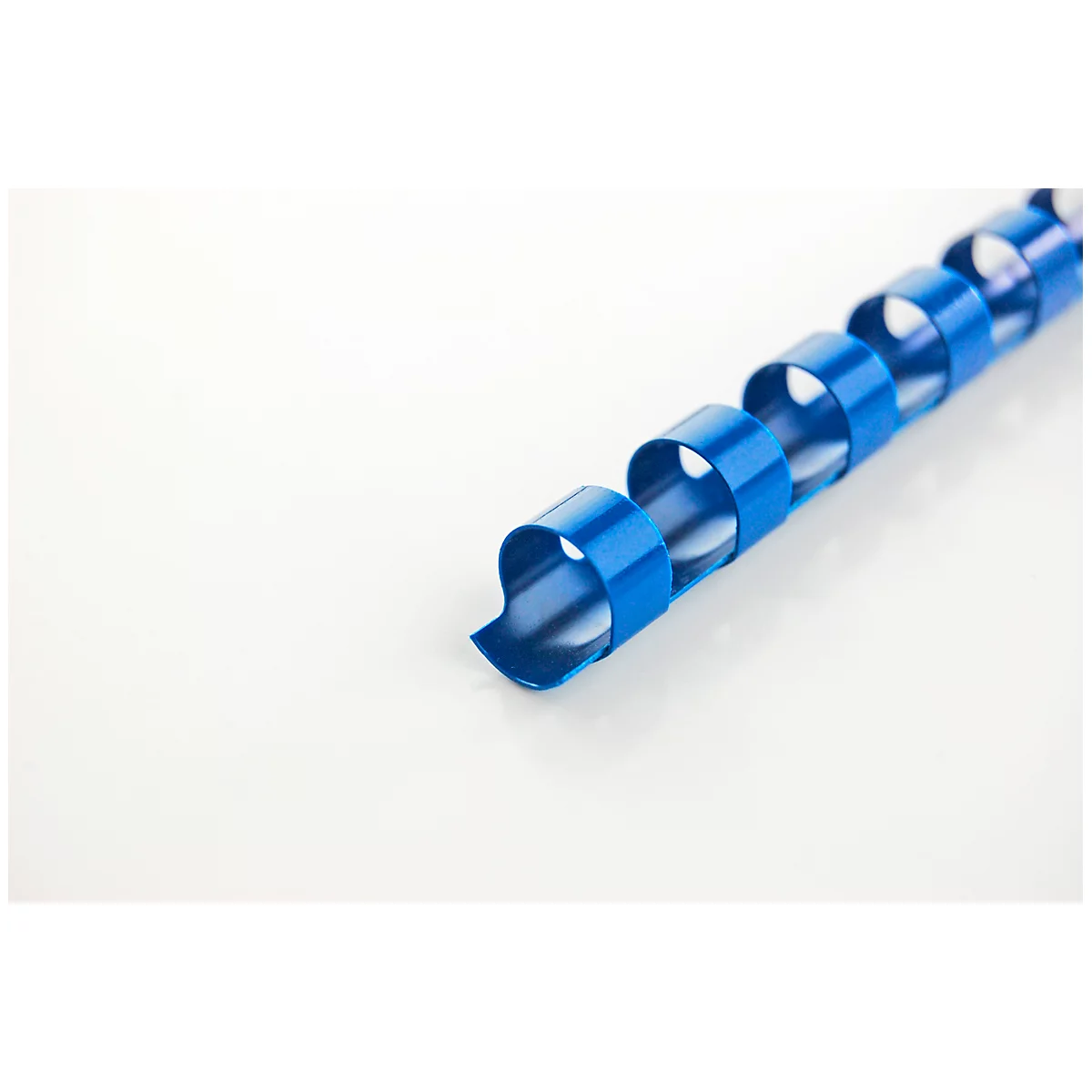 Close-up of a blue spiral binding for documents.