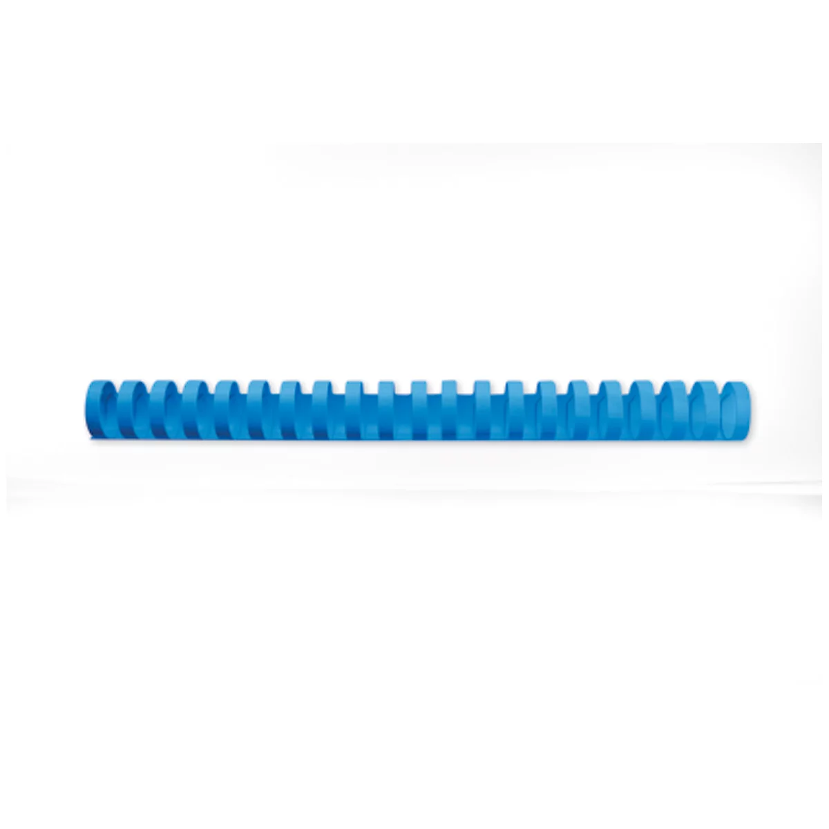 Blue, corrugated ring binder element, horizontal against a white background.