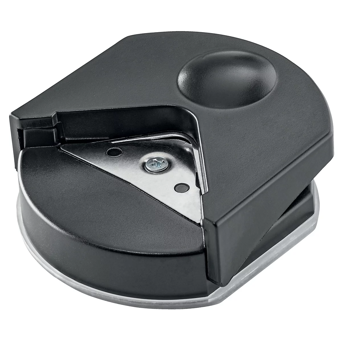 Coin de coin noir. Base argentée. Dessus arrondi.