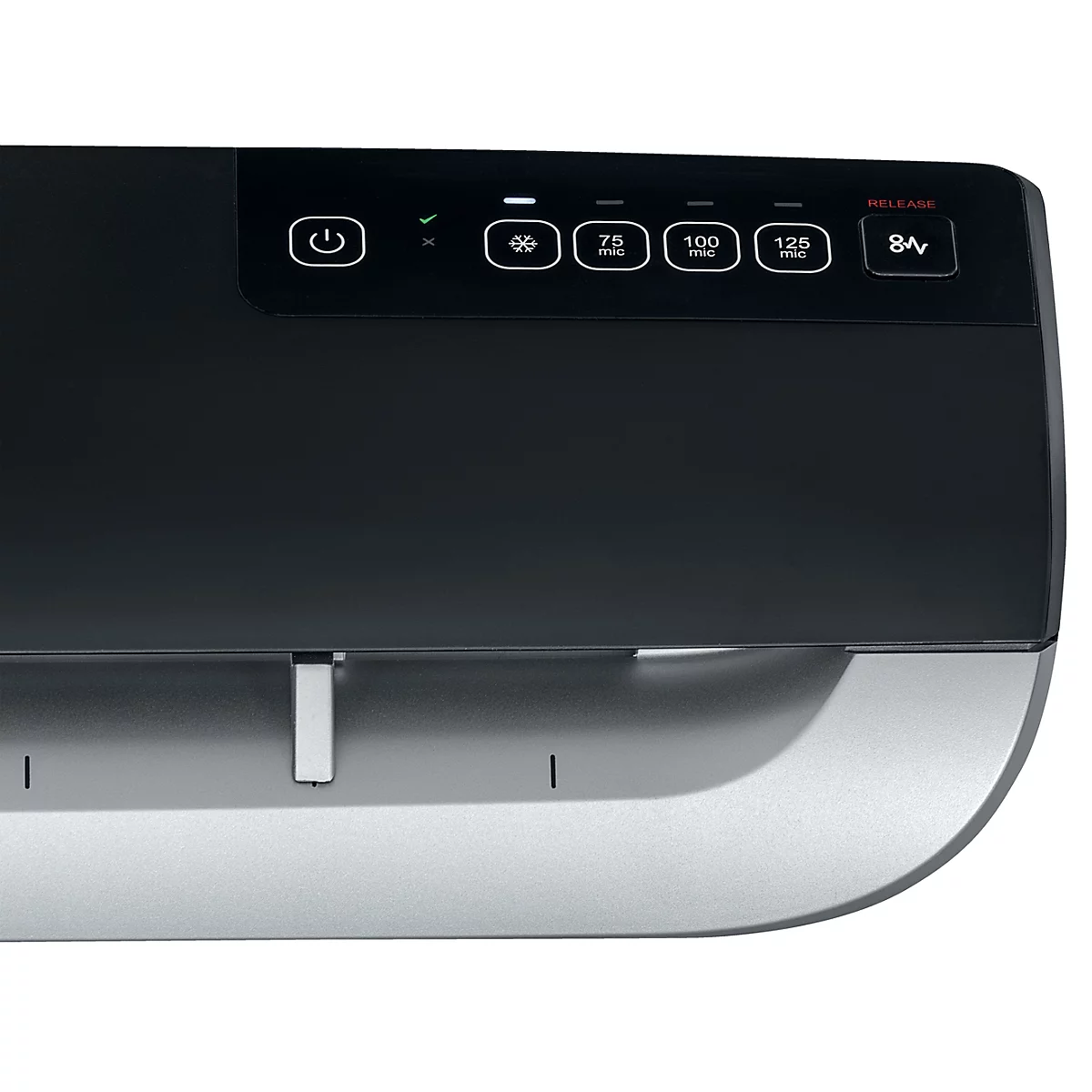 Detailaufnahme einer schwarzen Vakuummaschine mit Bedienfeld und Knöpfen.