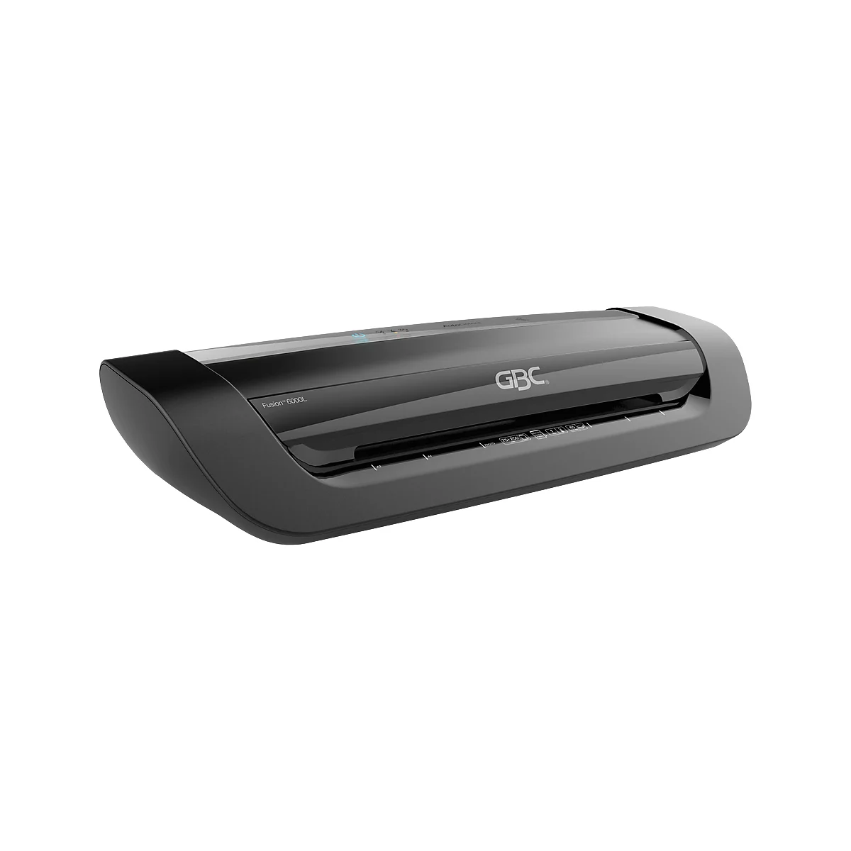 Black laminator with GBC logo. The device lies horizontally, with rounded corners and the inscription "Fusion 3000".