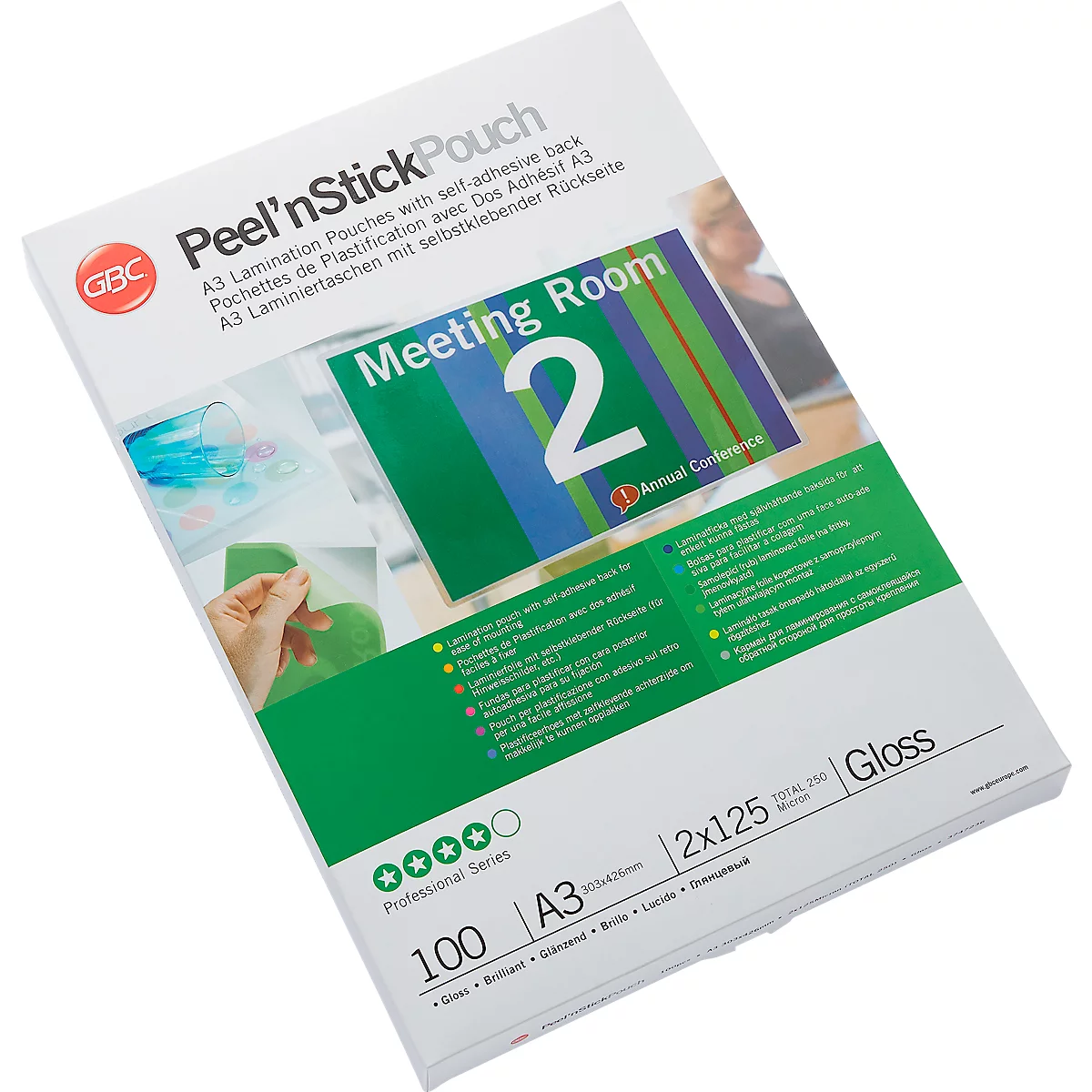 GBC® Laminierfolien Peel`nStick Pouch, selbstklebend, DIN A3, 100 Stück